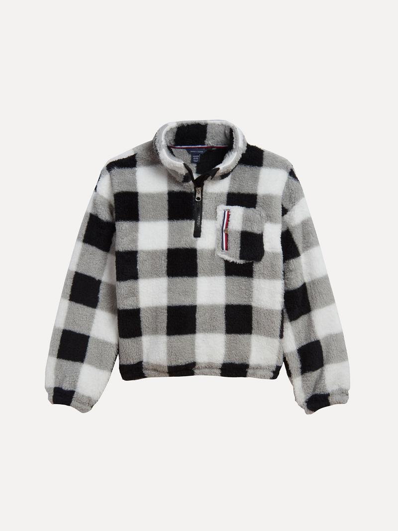 Lány Tommy Hilfiger Big Check Popover Fleece Pulóverek Fehér Fekete | HU 1873EBC